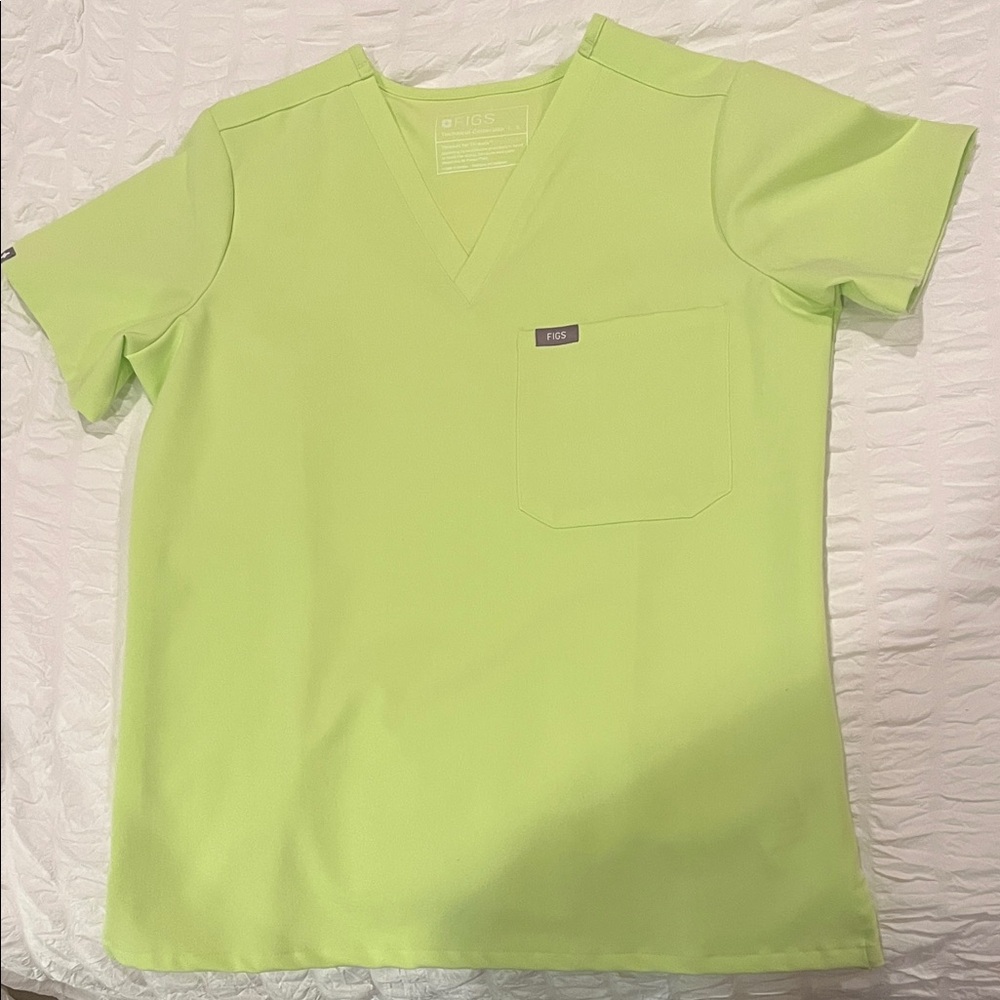 LIKE NEW: Figs Neon Green V-Neck Scrub Top